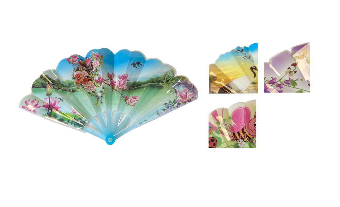 Plastic Chinese Folding Hand Fan with Printed Design 24 x 42 cm Assorted Designs 6507 (Large Letter Rate)