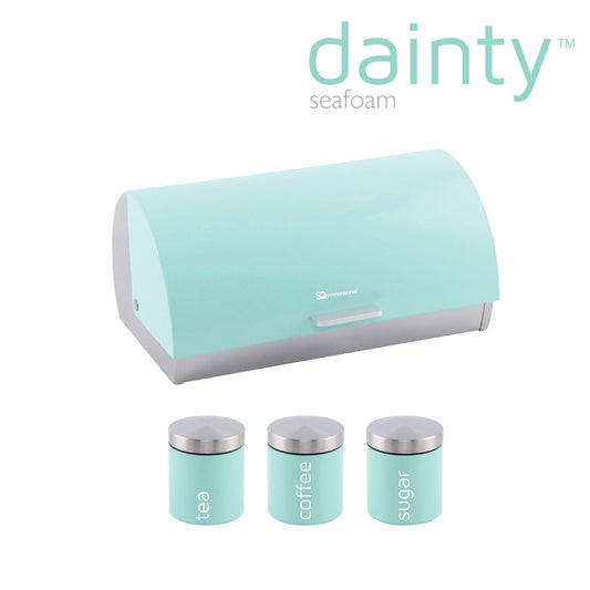 SQ Professional Dainty Metal Bread Bin with 3 Canisters Seafoam 2702 / 6733 (Big Parcel Rate)