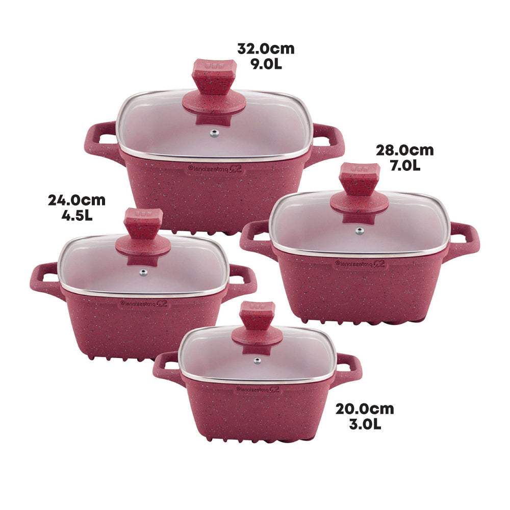 SQ Professional Nea Marbell Effect Square Stockpot Set of 4 Rossa 6902 (Big Parcel Rate)