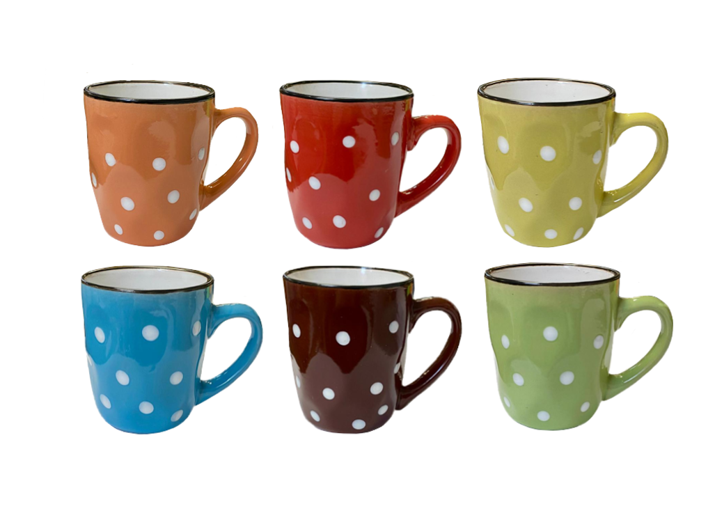 Coffee Tea Cup Mug Set of 6 Dot Design Assorted Colours 7521 (Parcel Plus Rate)