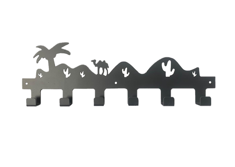 Metal Coat 6 Hook Hanger Rack with Camel Desert Silhouette Design 40cm Black 7849 (Parcel Rate)