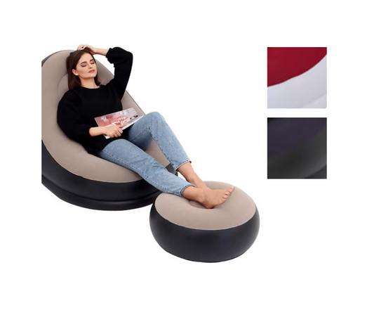 Inflatable Sofa Chair Single Size with Foot Stool 116 x 98 x 83cm Assorted Colours 7888 (Parcel Rate)