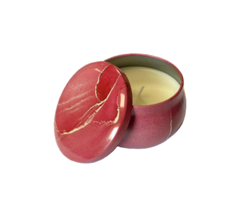 Scented Candle in Metal Jar with Coloured Marble Print 7 x 4.5cm in Gift Box of 4 Assorted Designs 7890 (Parcel Rate)