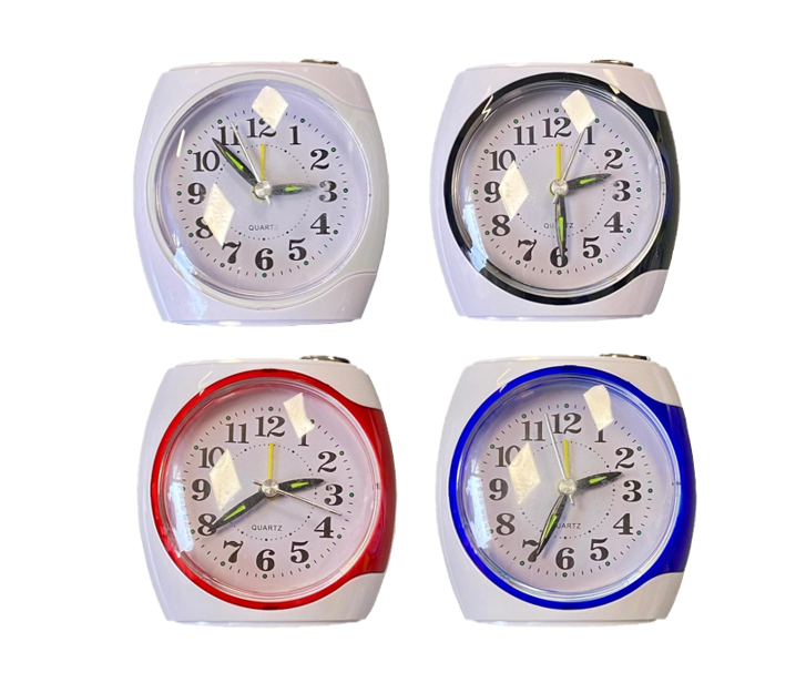 Plastic Analogue Alarm Clock 8.5 x 8.5 x 4cm Assorted Colours 7942