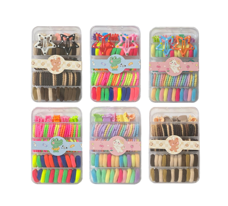 Mini Box of 5 Assorted Hair Accessories Clips and Elastic Bands 1.5 - 2 cm Assorted Colours 7944 (Large Letter Rate)