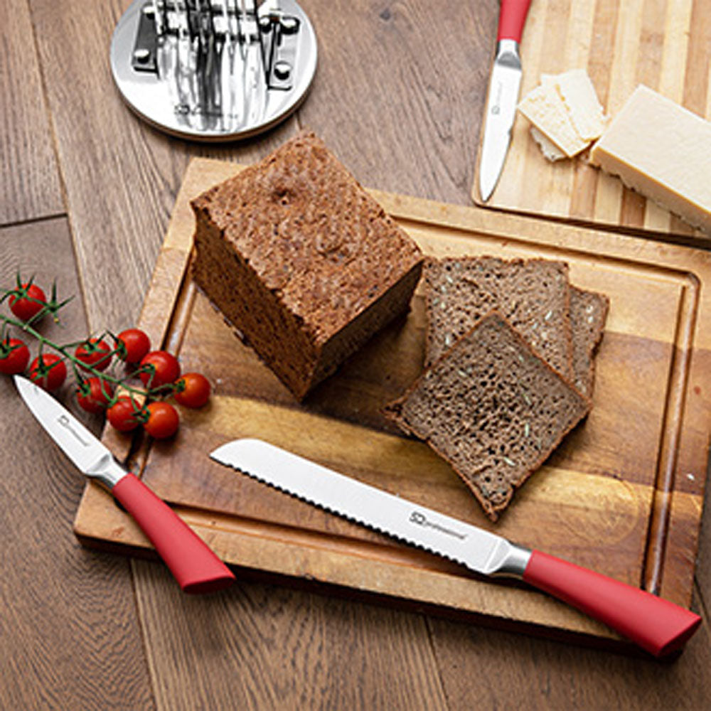 SQ Professional Stainless Steel Kitchen Knife Set of 8 Red 8741 (Parcel Rate)