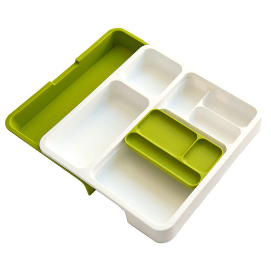 Plastic Expandable Drawer Storage Divider Organiser White Green 34-53 x 36.5 x 5.5cm 8909 (Parcel Rate)