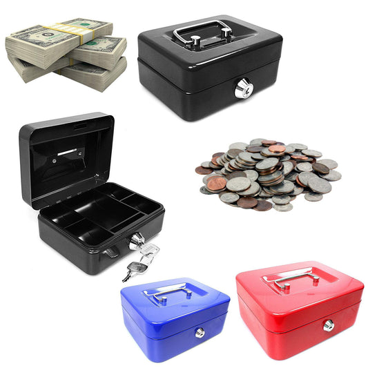 Metal Cash Deposit Money Box with Tray & 2 Keys 5" Assorted Colours 0197 (Parcel Rate)