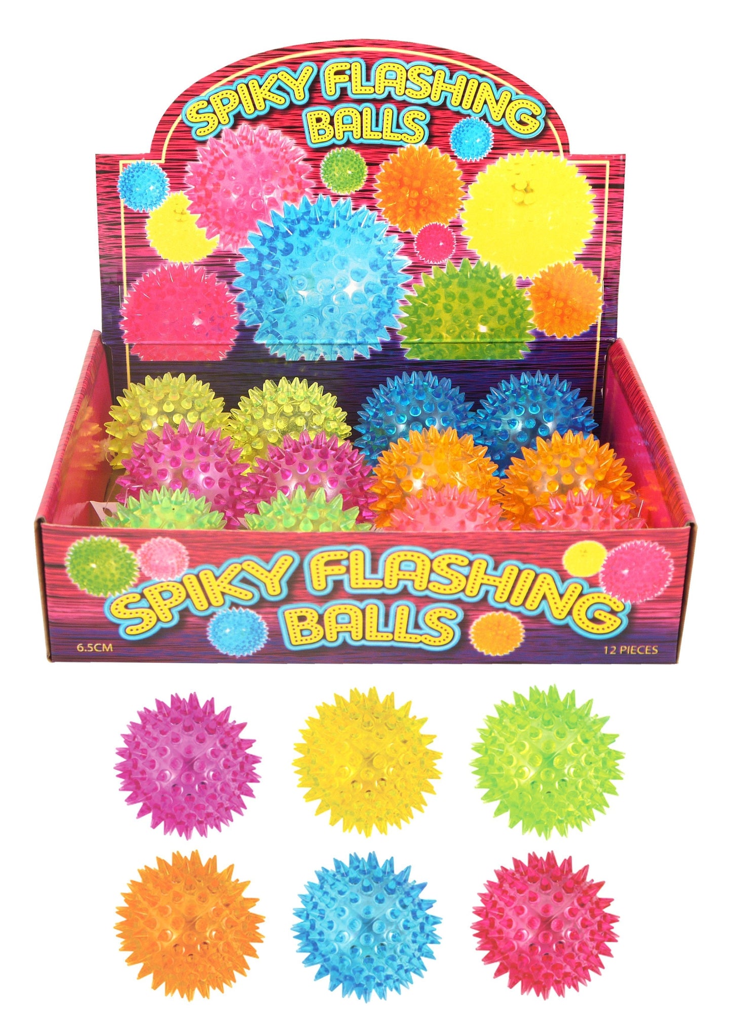Light Up Spiky Flashing Bouncing Balls 6.5cm Assorted Colours 51269