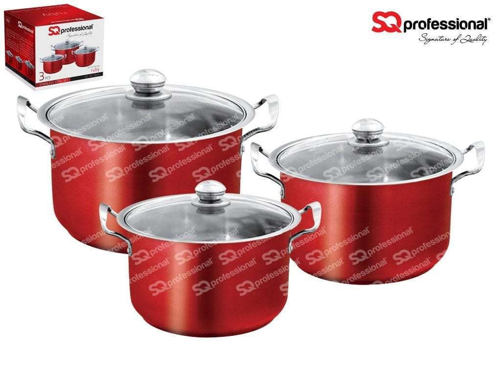 SQ Professional Gems Metallic Stockpot Set of 3 Ruby 26-28-30cm 9576