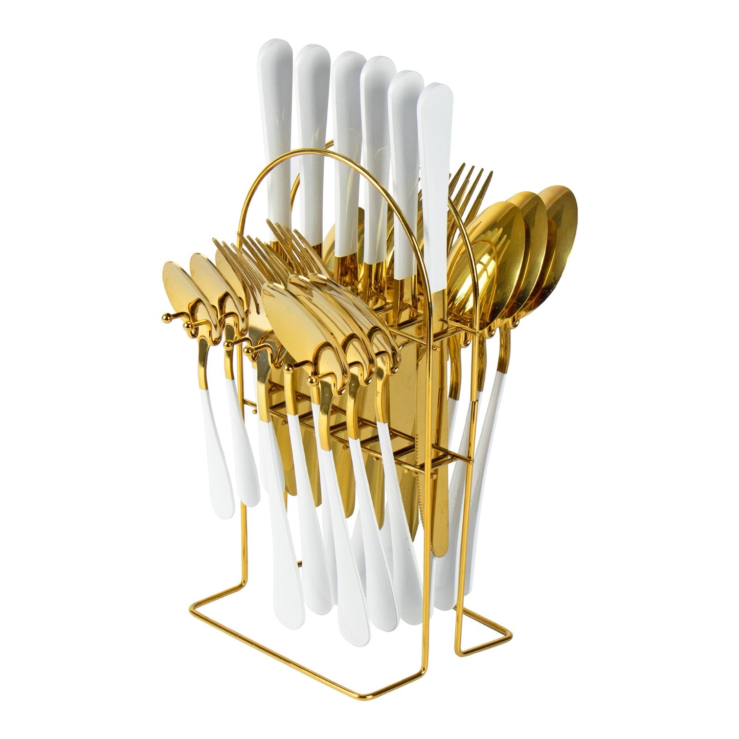 SQ Durane Stainless Steel Cutlery Set of 25 Gold White 10741 A (Parcel Rate)
