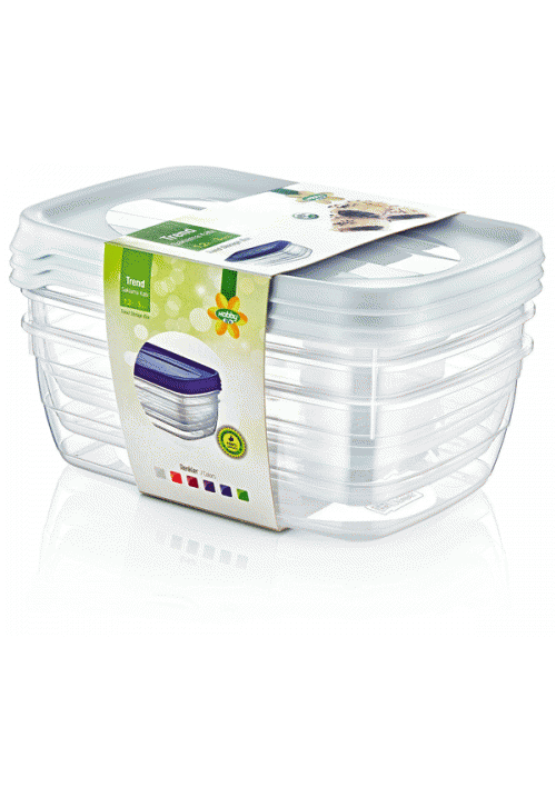 Hobby Trend Rectangular Plastic Food Storage Container 1.2 Litre Pack of 3 Assorted Colours 021016 (Parcel Rate)