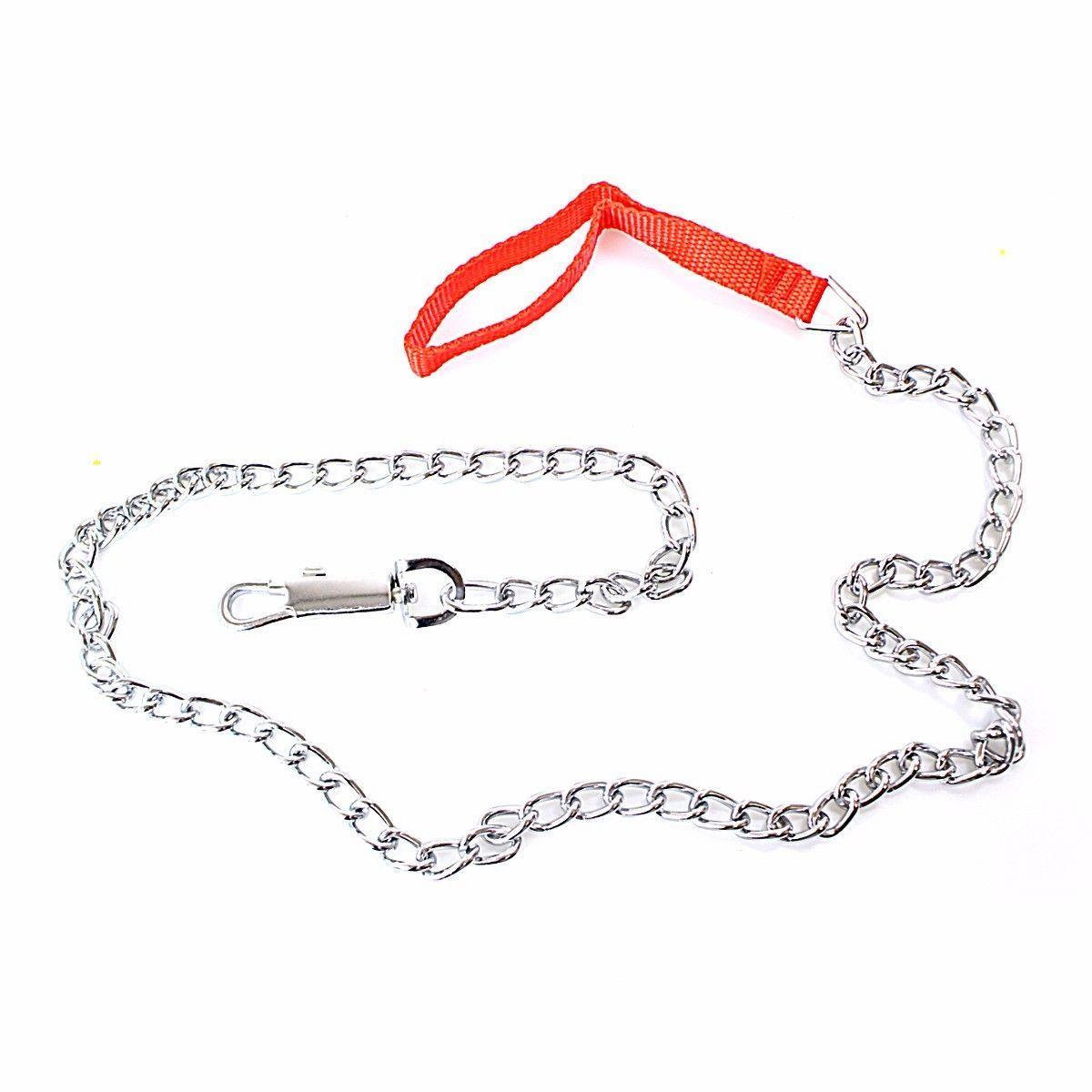 Heavy Duty Chrome Chain Pet Dog Leads Leash With Leather Handle For Dogs Walking 3037 (Large Letter Rate)