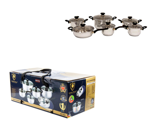 Stainless Steel Kaisa Villa Cooking Pan Set of 12 16-18-20-24cm 27286 / 3388 (Big Parcel Rate)