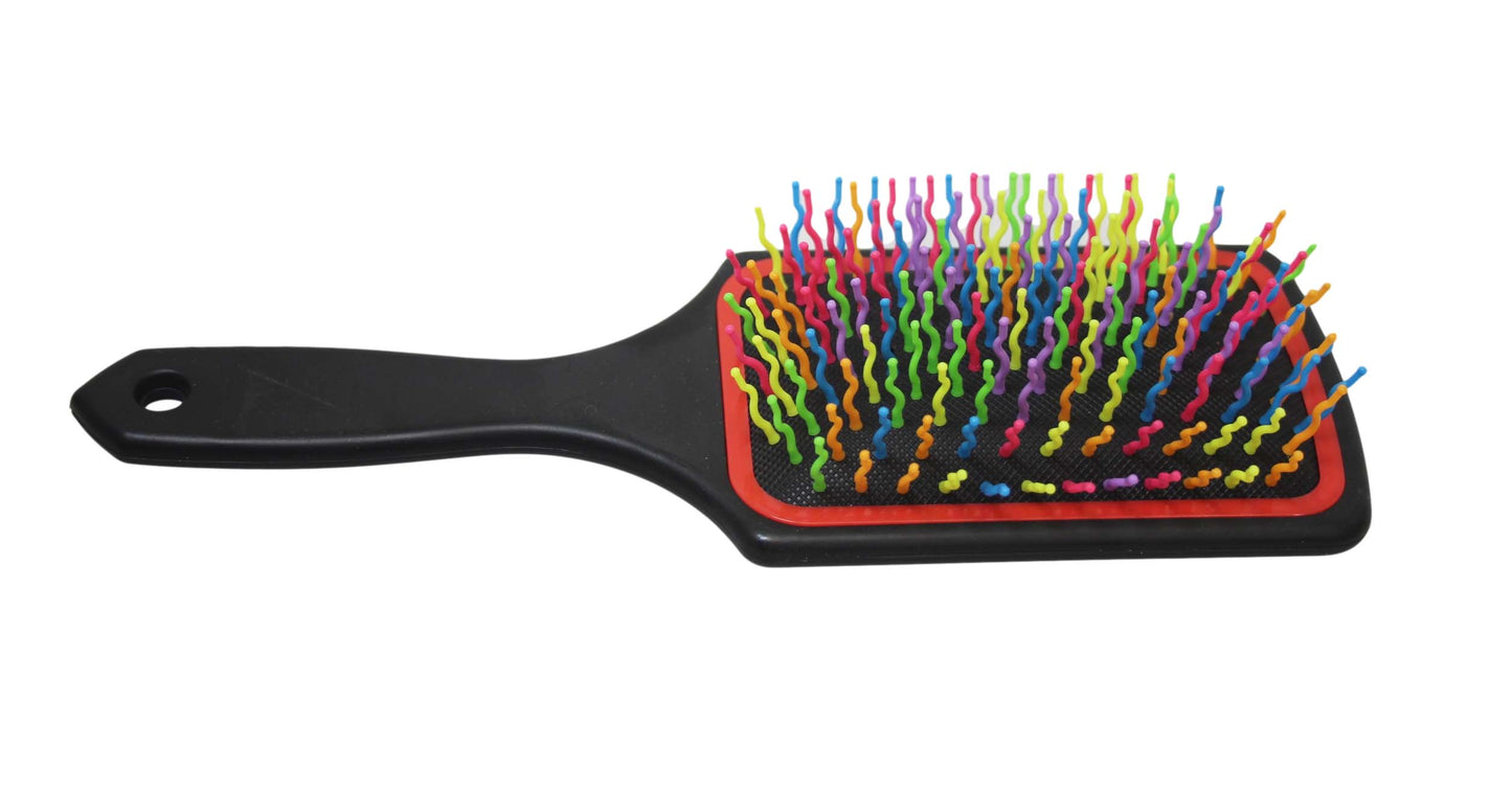 Plastic Detangling Frizzle Hair Brush with Squiggly Rainbow Bristles 24 x 8cm Assorted Colours 5943 (Parcel Rate)
