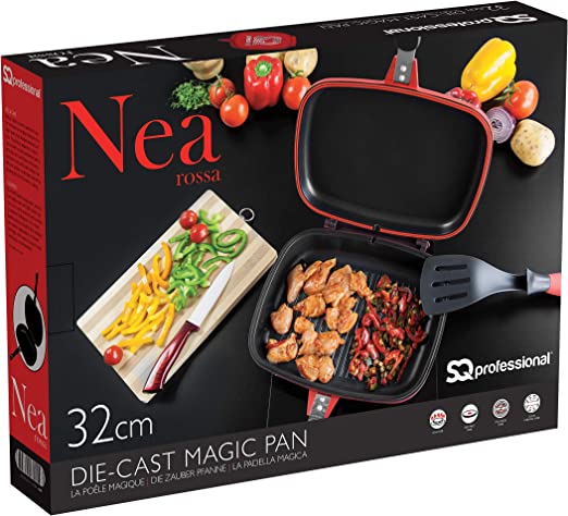SQ Professional Nea Diecast Double Sided Magic Pan 32cm Rossa Red 4680 (Parcel Rate)