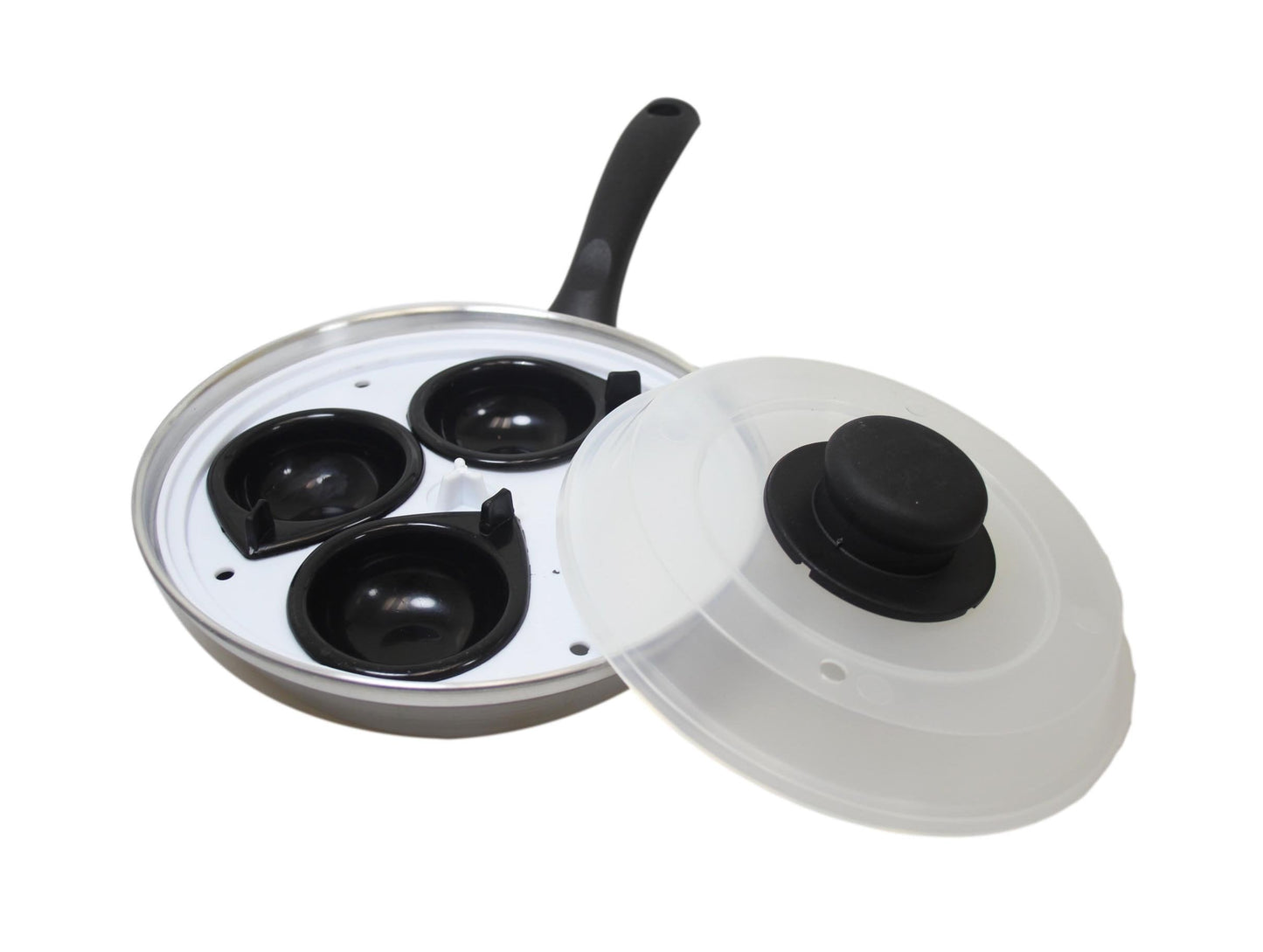 Non Stick Home Kitchen 3 Egg Poacher Pan 20cm With Long Safety Handle Egg Poacher 5.5cm 9102 A (Parcel Rate)