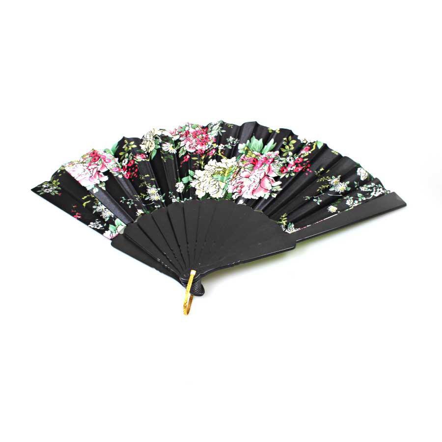 Chinese Folding Black Frame Peony Pattern Nylon Handheld Mini Folding Hand Fan 0916 A (Parcel Rate)