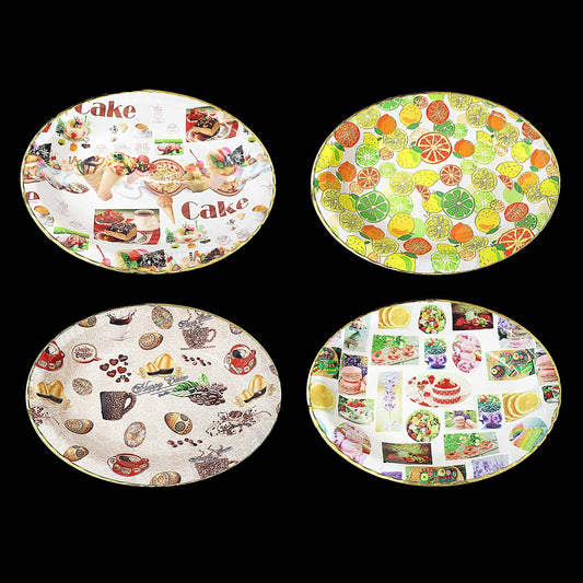 Plastic Round Coffee Tea Serving Tray with Printed Design 45cm x 35cm Assorted Designs 1387 (Parcel Rate)