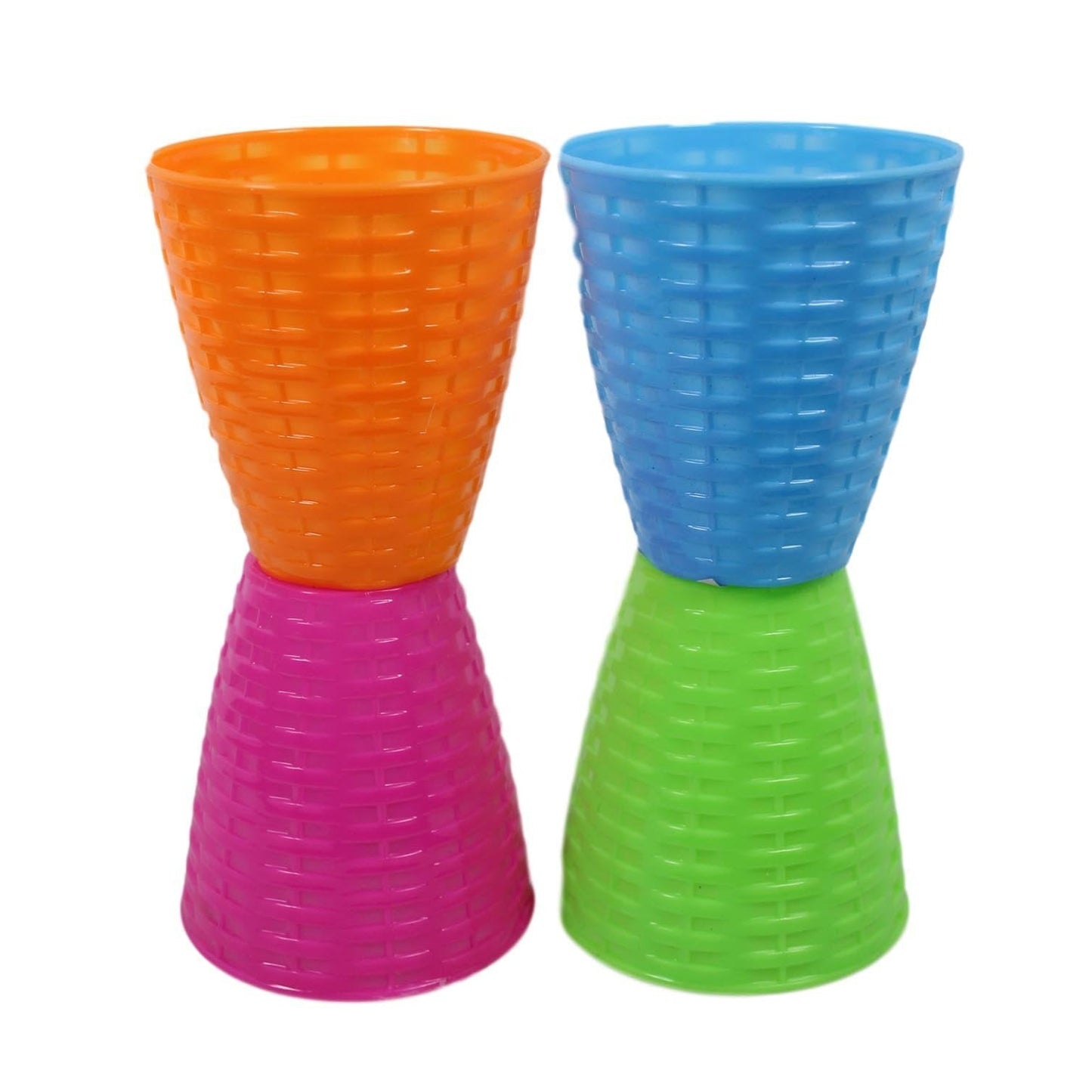Children's Rattan Style Party 4 Assorted Colour Cups 9cm 4 Pack 5494 (Parcel Rate)