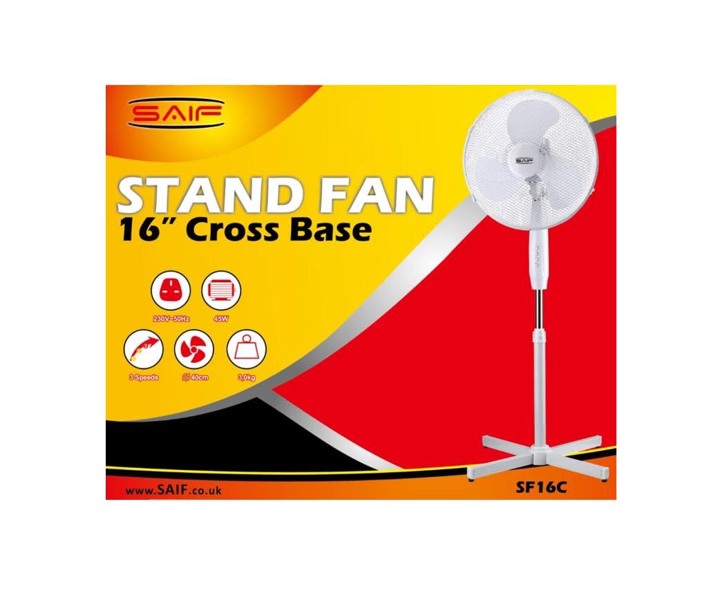 SAIF 16" Stand Fan Cross Base White SF16C / F16C (Big Parcel Rate)