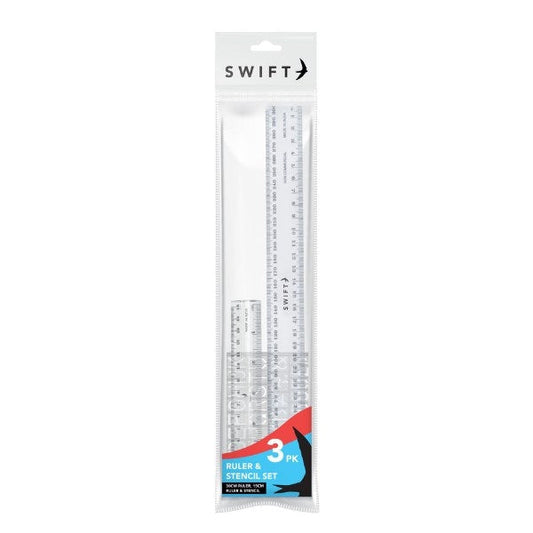 Stationery School Plastic Ruler and Stencil Set of 3 P2384 (Large Letter Rate)