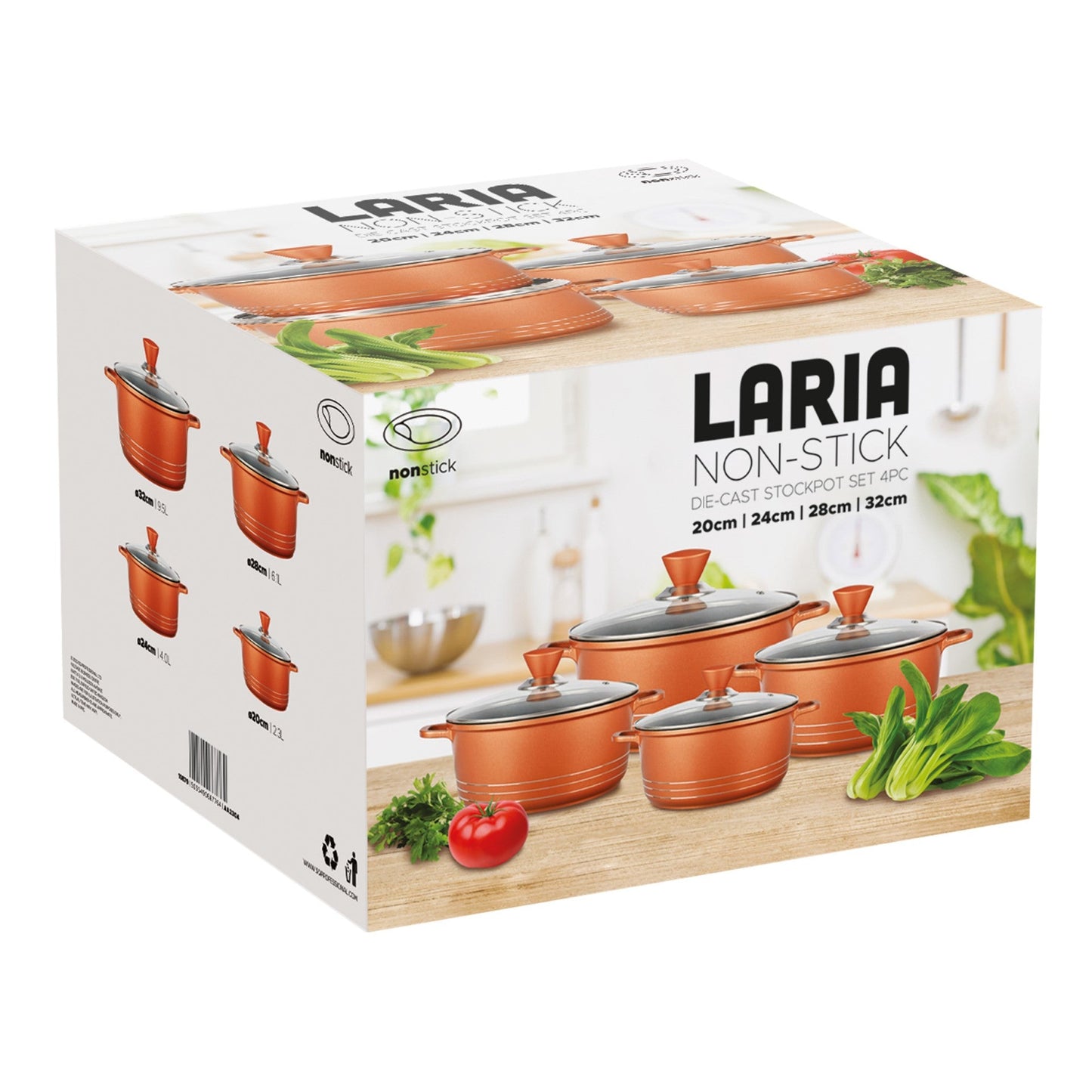 Laria Non Stick Die Cast Stockpot Pan Set 4pcs Copper 10879 A (Big Parcel Rate)