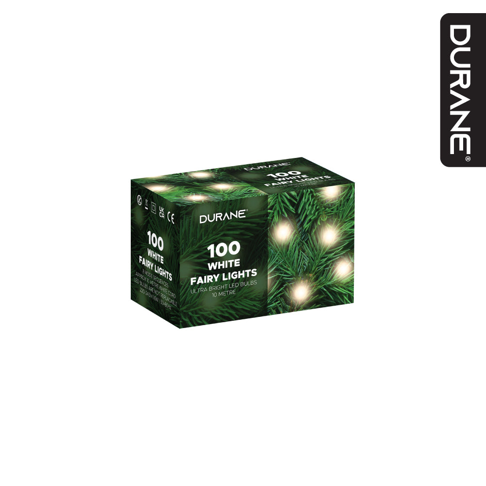 Durane LED Fairy Light String White Wire 10m 100 Bulbs White 10179