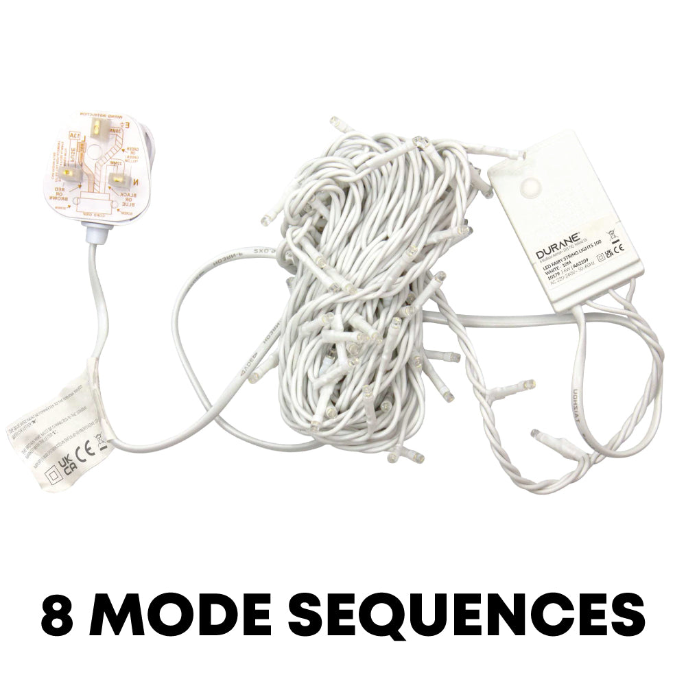 Durane LED Fairy Light String White Wire 10m 100 Bulbs White 10179