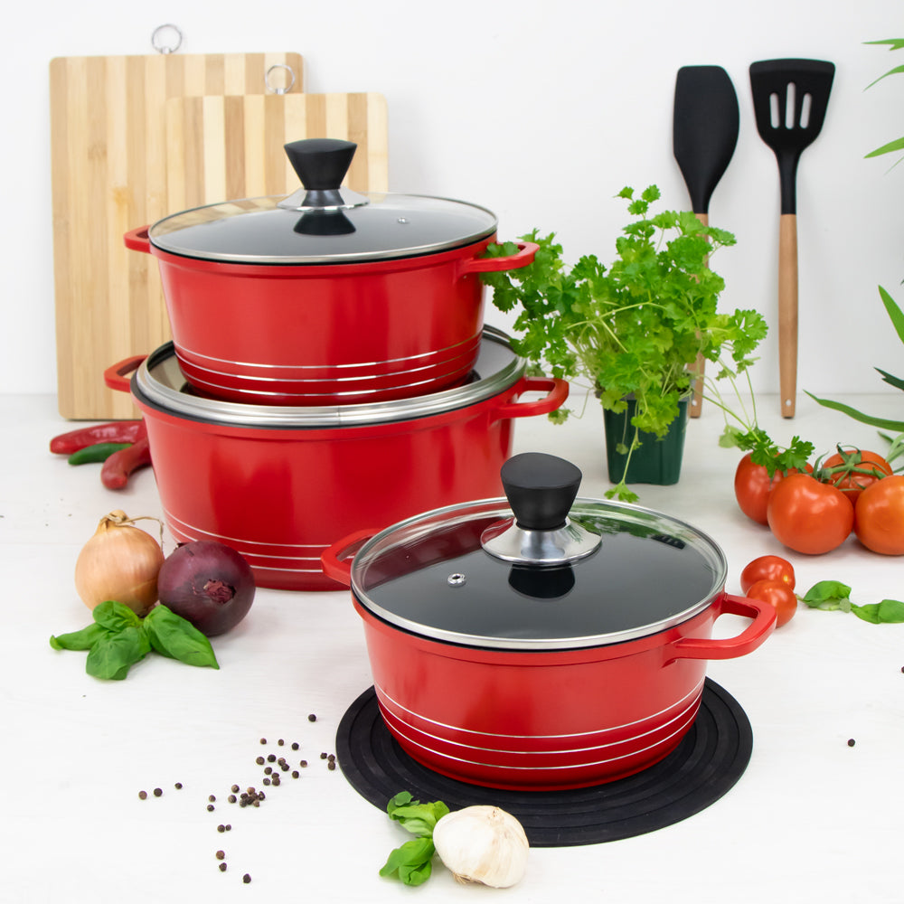 Laria Non Stick Die Cast Stockpot Pan Set 3pcs Red 10568 / AA2211 (Big Parcel Rate)