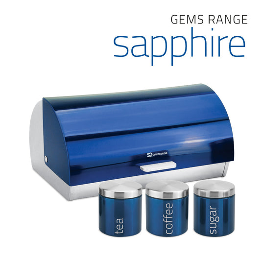 SQ Professional Gems Metal Bread Bin with 3 Canisters Sapphire 2578 (Big Parcel Rate)