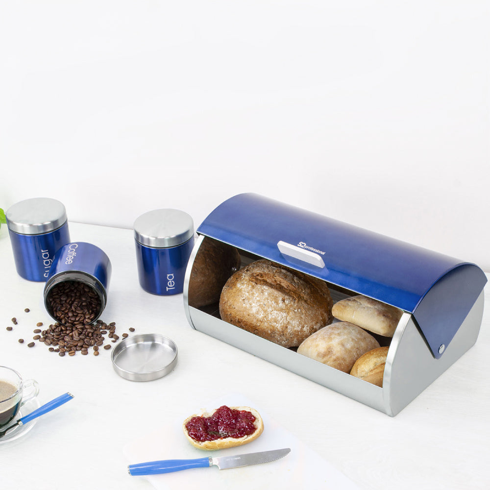 SQ Professional Gems Metal Bread Bin with 3 Canisters Sapphire 2578 (Big Parcel Rate)