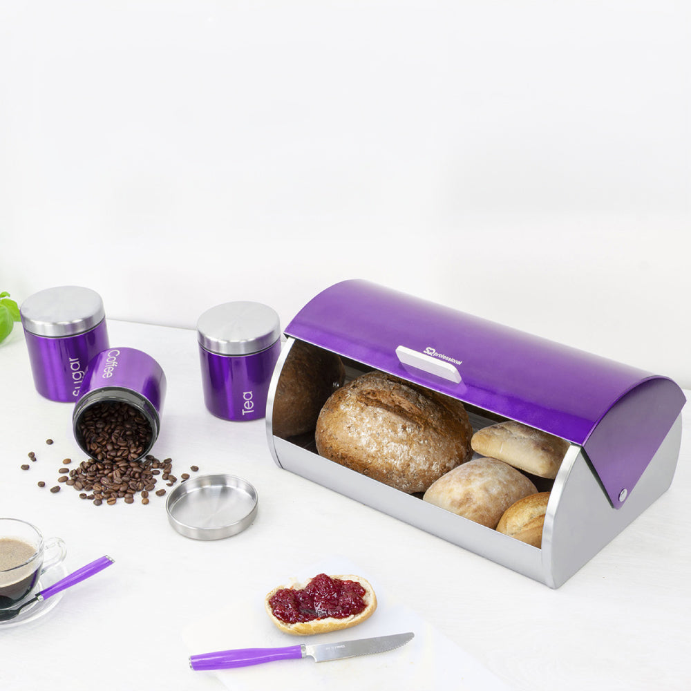 SQ Professional Gems Metal Bread Bin with 3 Canisters Amethyst 2582 (Big Parcel Rate)