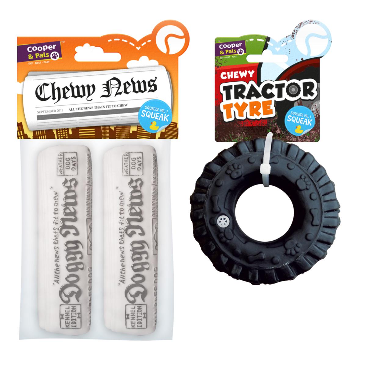Dog Toys Squeaky Tractor Tyre / Newspaper Assorted Designs 312455