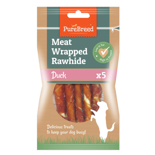 EXPIRY DATE: 15/08/2025 Pet Dog Treats Meat Wrapped Rawhide Sticks 5 Pack Duck Flavour 317607 (Parcel Rate)