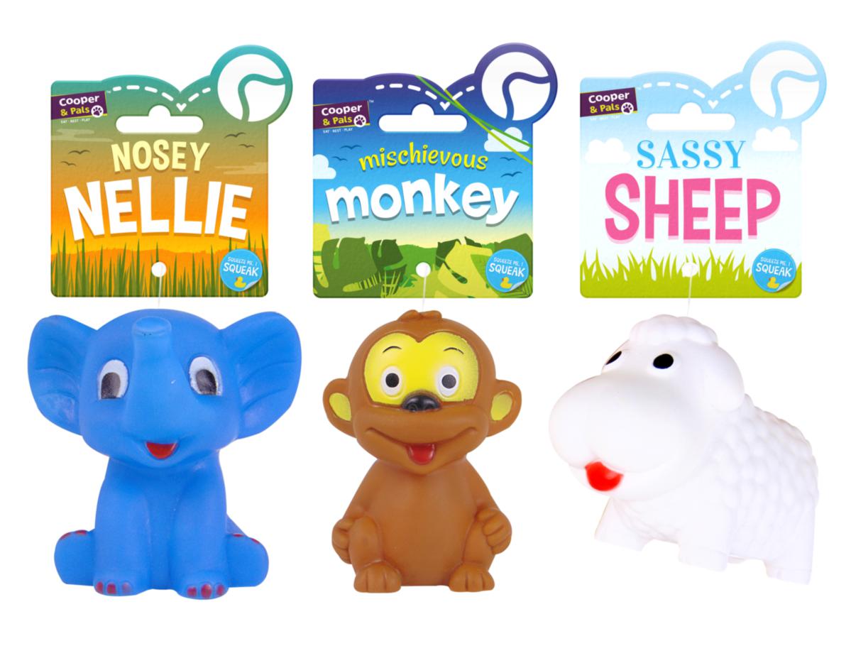 Dog Vinyl Squeaky Toys 3 Assorted Designs Sheep Elephant Monkey 318822