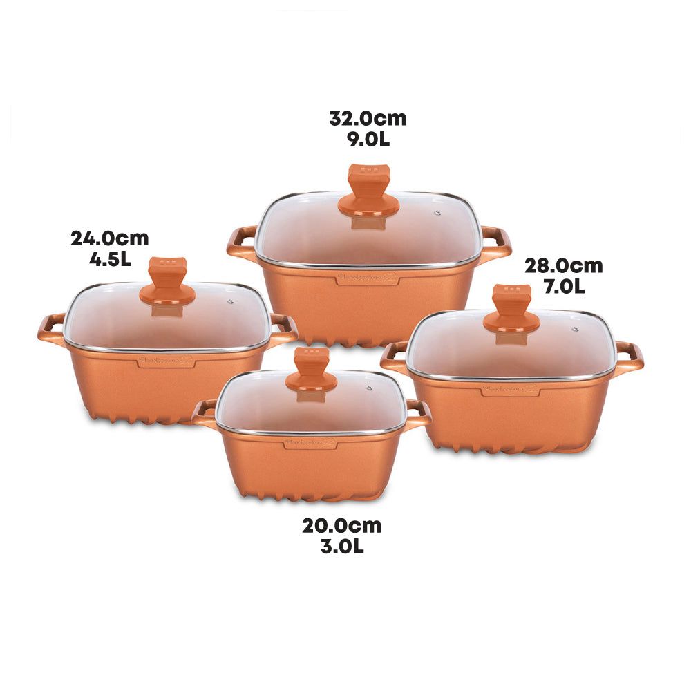 SQ Professional Nea Seramiq Diecast Square Stockpot Set of 4 Cuprum 4927 (Big Parcel Rate)