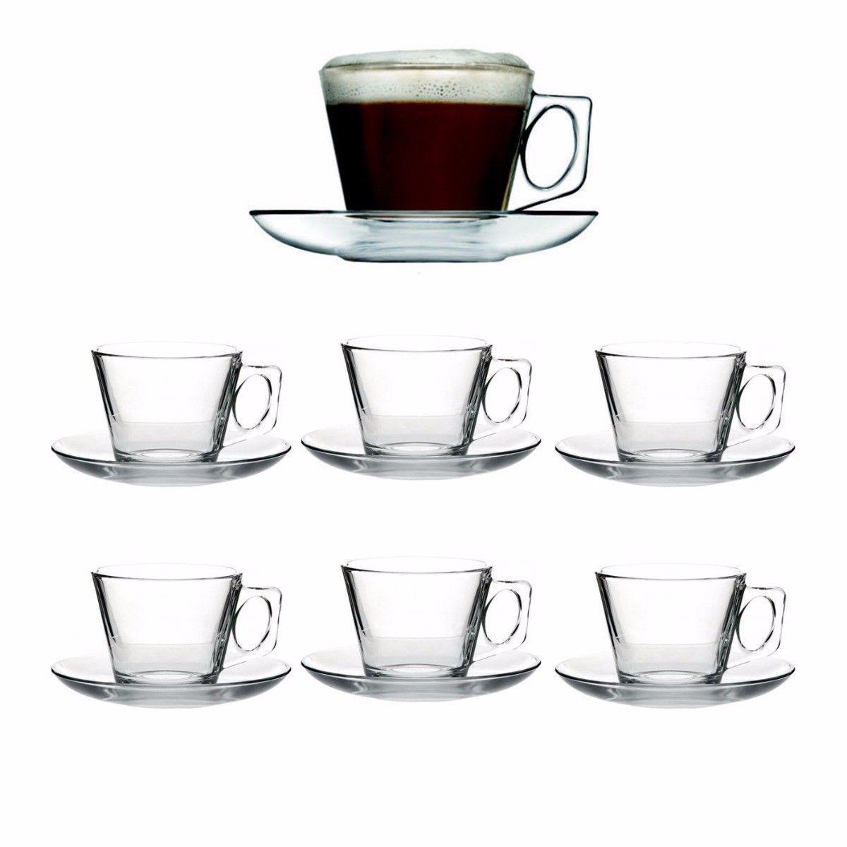 PB Vela Glass Espresso Coffee Cups with Saucers 80ml Set of 12 97301 (Parcel Rate)