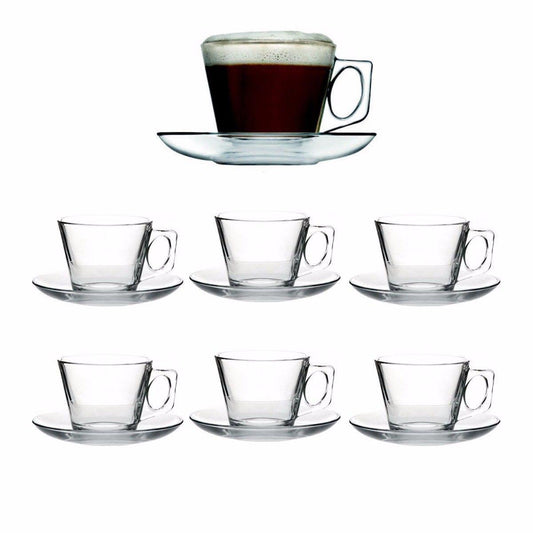 PB Vela Glass Espresso Coffee Cups with Saucers 80ml Set of 12 97301 (Parcel Rate)