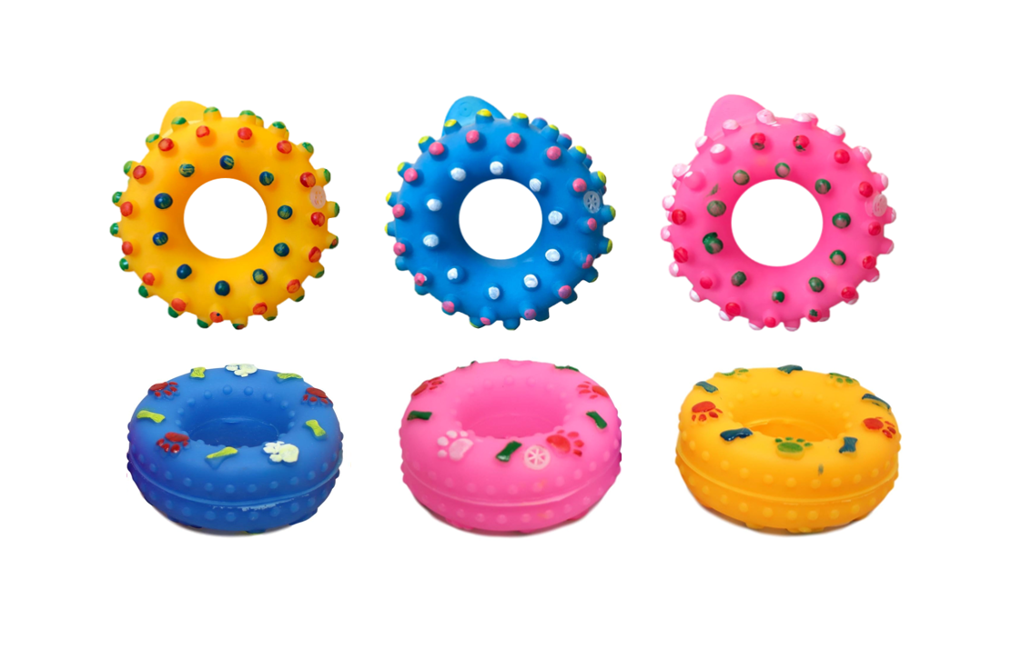 Pet Dog Toy Squeaky Donut Ring 8 x 3.5 cm Assorted Designs and Colours 5366 (Parcel Rate)