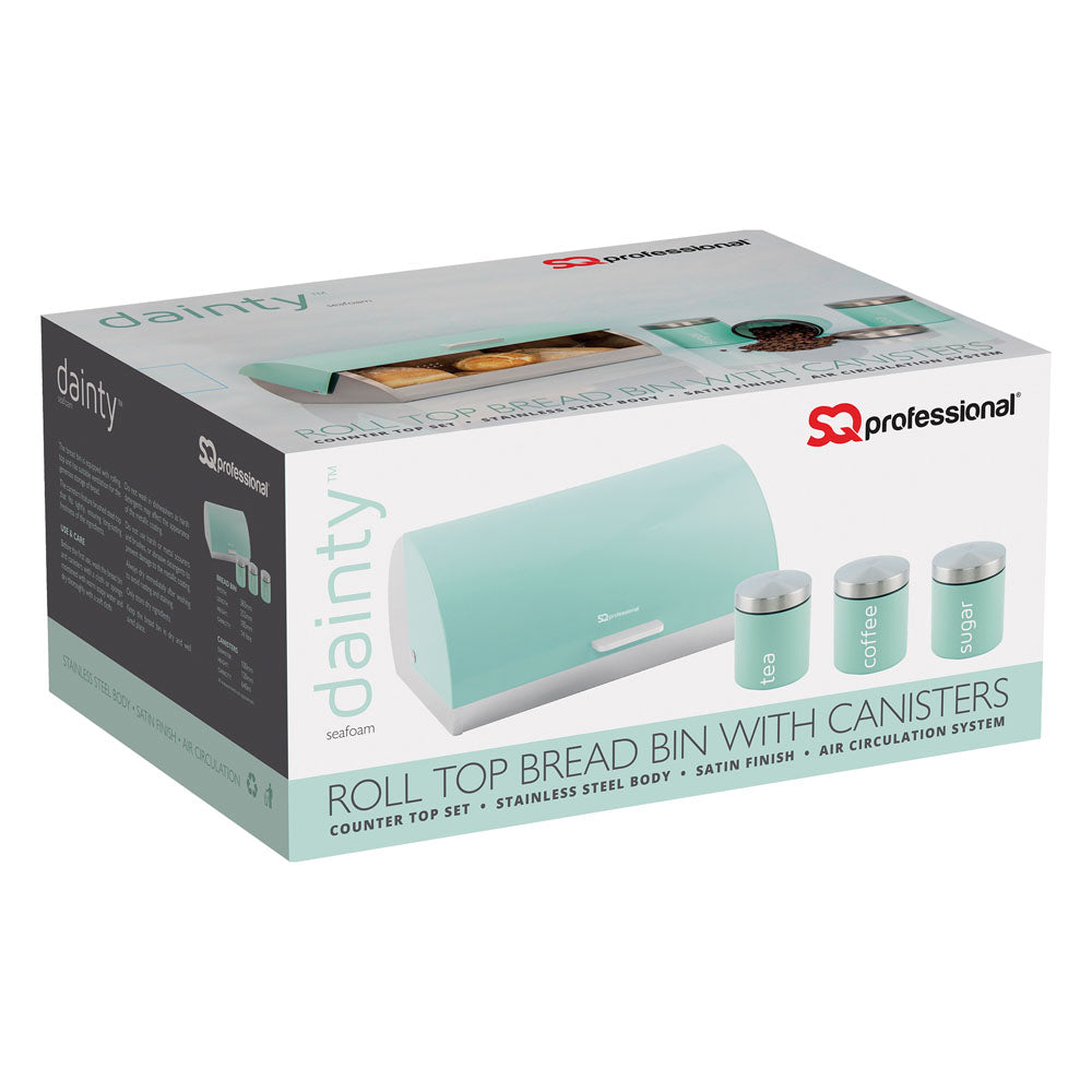 SQ Professional Dainty Metal Bread Bin with 3 Canisters Seafoam 2702 / 6733 (Big Parcel Rate)