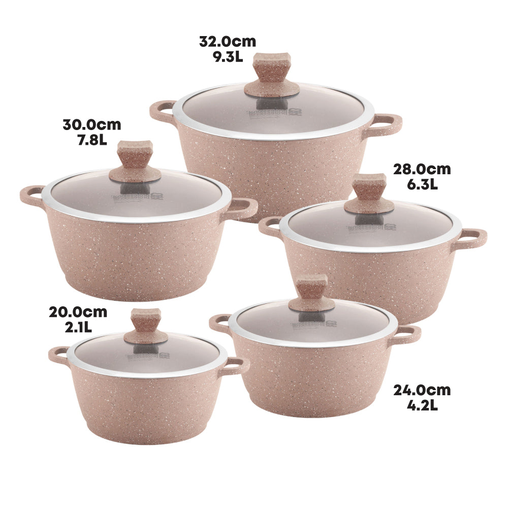 SQ Professional Nea Marbell Effect Diecast Stockpot Set of 5 Marfil 6762 (Big Parcel Rate)