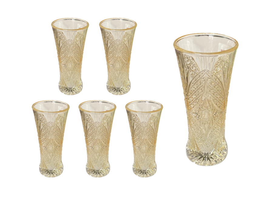 Small Half Pint Decorated Drinking Glass 15 x 7 cm Set of 6 Yellow Rose Gold 7057 (Parcel Plus Rate)
