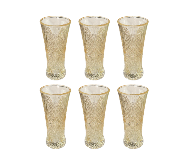 Small Half Pint Decorated Drinking Glass 15 x 7 cm Set of 6 Yellow Rose Gold 7057 (Parcel Plus Rate)