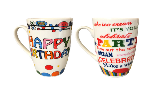 Ceramic Happy Birthday Tea Coffee Mug 10 x 8 cm Assorted Designs 7082 (Parcel Plus Rate)