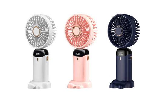 Mini Electric Hand Fan with LED Display 18.8 x 9 x 4.65 cm USB Rechargeable Assorted Colours 7413 (Parcel Rate)
