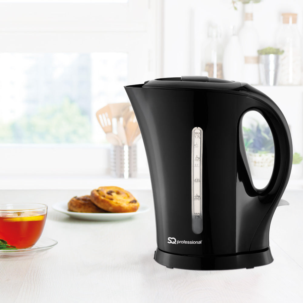 SQ Professional Aquen Plastic Kettle 1.7 Litre 2200W Black 7988 (Parcel Rate)
