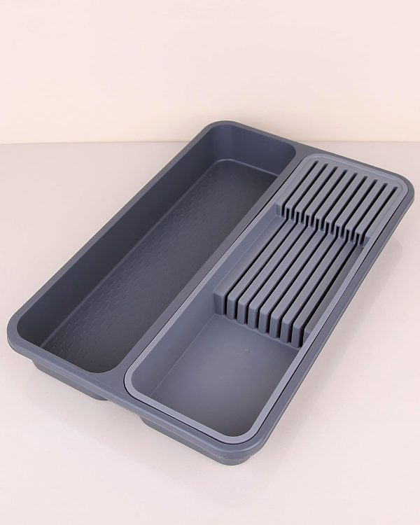 Plastic Kitchen Cutlery Drawer Organiser with Knife Holding Slits Assorted Colours BNM0636
