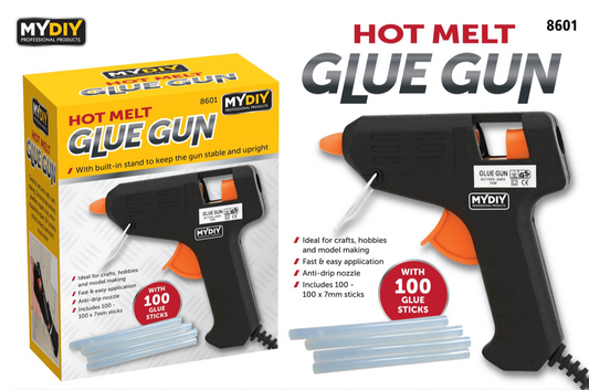 Hot Melt Glue Gun With Anti Drip Nozzle including 100 Glue Sticks 8601 (Parcel Rate)