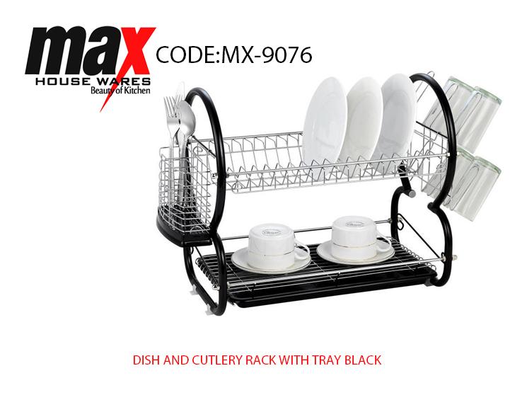 Dish Drainer Cutlery Rack with Drip Tray Black MX9076